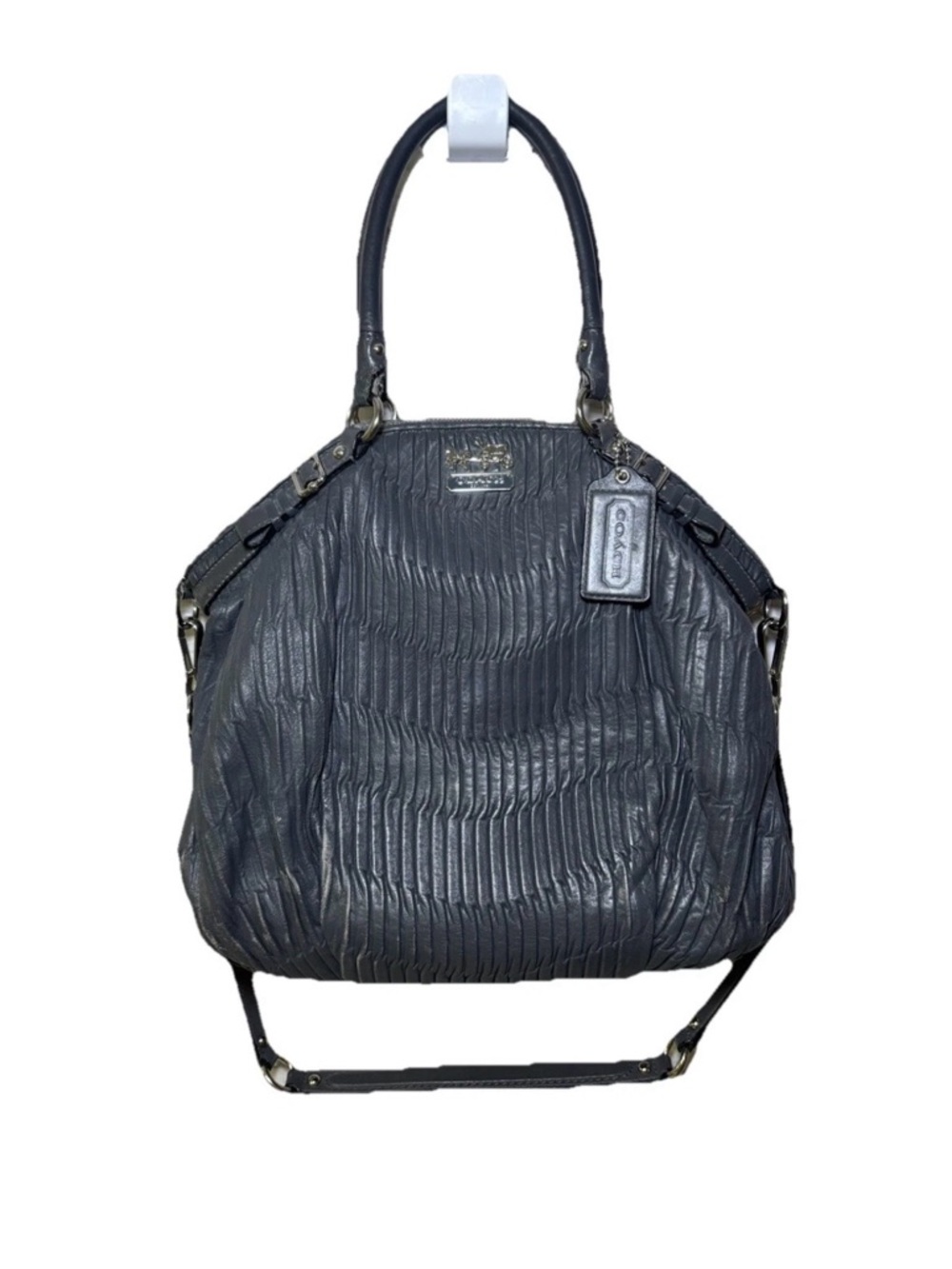Coach Madison Gathered Leather Lindsey Satchel Gray 18643 Convertible Handbag